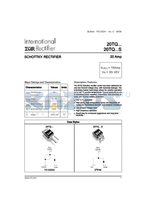 20TQ035 datasheet - SCHOTTKY RECTIFIER 20 Amp