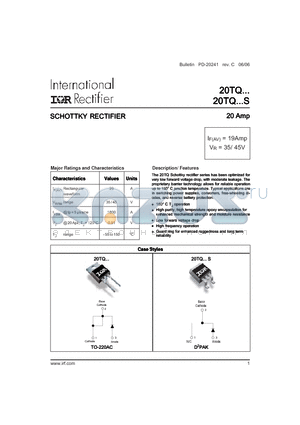20TQ035PBF datasheet - SCHOTTKY RECTIFIER 20 Amp