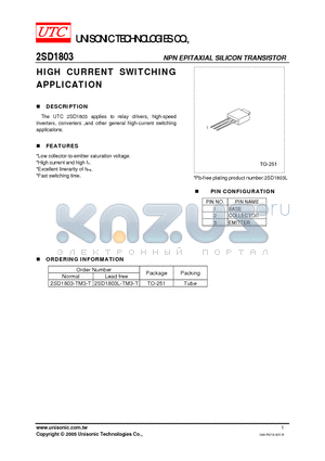 2SD1803 datasheet - HIGH CURRENT SWITCHING APPLICATION