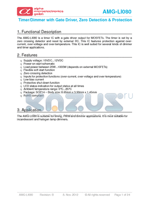 AMG-LI080 datasheet - Timer/Dimmer with Gate Driver, Zero Detection & Protection