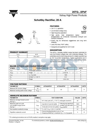 20TQ035STRRPBF datasheet - Schottky Rectifier, 20 A