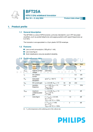 BFT25A_04 datasheet - NPN 5 GHz wideband transistor