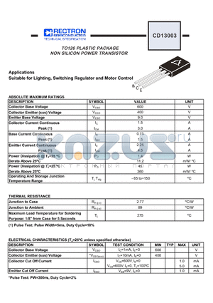 CD13003 datasheet - NON SILICON POWER TRANSISTOR