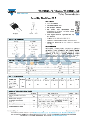 20TQ045PBF datasheet - Schottky Rectifier, 20 A
