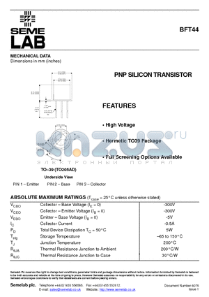BFT44_04 datasheet - PNP SILICON TRANSISTOR