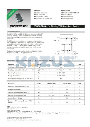 CD143A-SR05 datasheet - CD143A-SR05~12 - Steering/TVS Diode Array Series