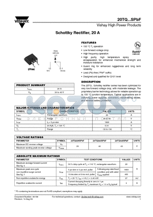 20TQ045STRRPBF datasheet - Schottky Rectifier, 20 A