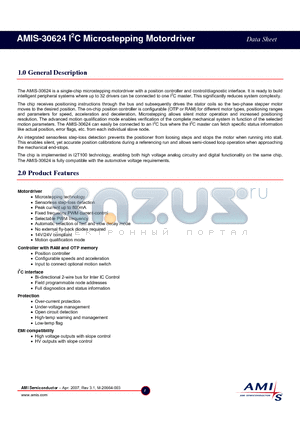 AMIS-30624 datasheet - I2C Microstepping Motordriver