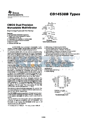CD14538B datasheet - CMOS Dual Precision Monostable Multivibrator