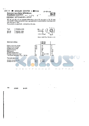 BFT67 datasheet - EXTREMELY LOW NOISE NPN SILICON BROADBAND TRANSISTORS