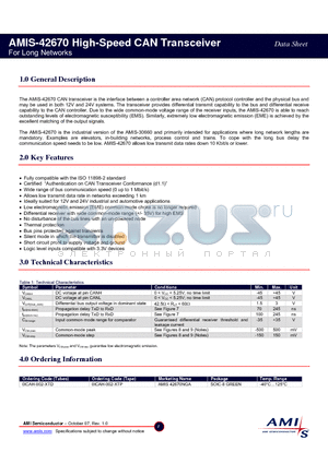 AMIS-42670 datasheet - High-Speed CAN Transceiver