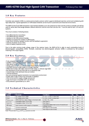 AMIS-42700 datasheet - Dual High-Speed CAN Transceiver