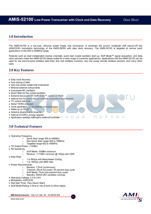 AMIS-52100-A datasheet - Transceiver with Clock and Data Recovery