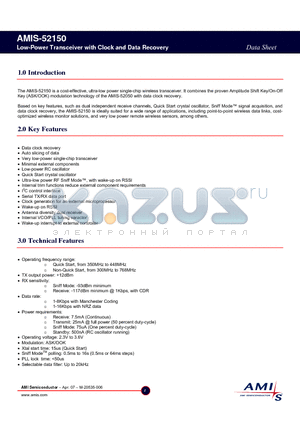 AMIS-52150 datasheet - Low-Power Transceiver with Clock and Data Recovery