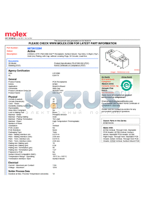 0873813264 datasheet - 2.00mm (.079) Pitch Milli-Grid Receptacle, Surface Mount, Top Entry, 0.38lm (15l) Gold (Au) Plating, with Cap, without Locating Pegs, 32 Circuits, Lead-free