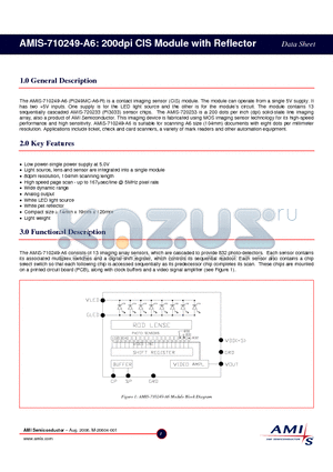 AMIS-710249 datasheet - 200dpi CIS Module with Reflector
