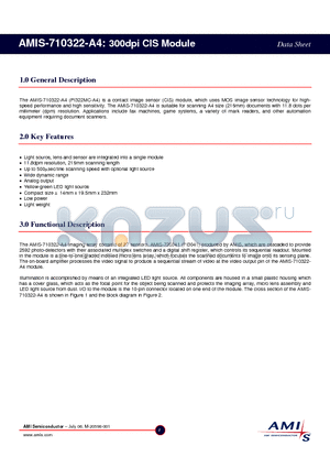 AMIS-710322 datasheet - 300dpi CIS Module