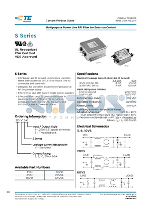 20VS1 datasheet - Multipurpose Power Line RFI Filter for Emission Control