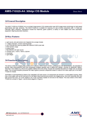 AMIS-710325 datasheet - 300dpi CIS Module