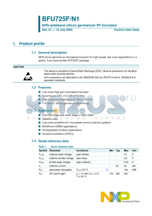 BFU725F datasheet - NPN wideband silicon germanium RF transistor