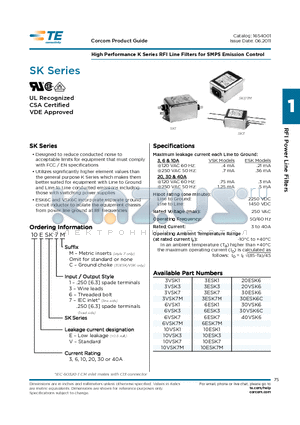 20VSK6 datasheet - High Performance K Series RFI Line Filters for SMPS Emission Control