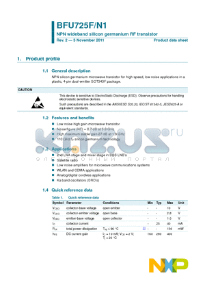 BFU725F datasheet - NPN wideband silicon germanium RF transistor