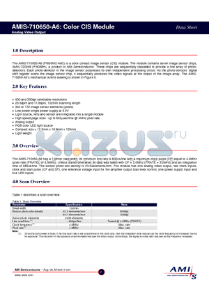 AMIS-710650 datasheet - Color CIS Module Analog Video Output