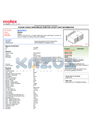 0874270613 datasheet - 4.20mm (.165) Mini-Fit Jr. Header, Right Angle, Nylon, with Flange, 6 Circuits, Tin (Sn) over Copper (Cu) Plating, Glow Wire Compatible