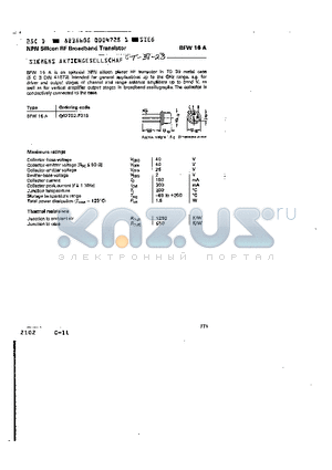 BFW16A datasheet - NPN SILICON RF BROADBAND TRANSISTOR