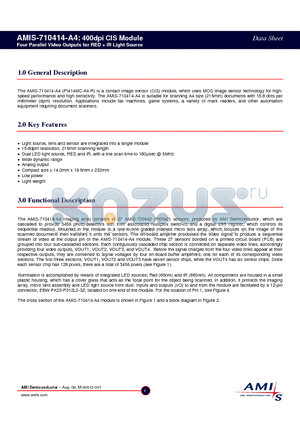 AMIS-710414-A4 datasheet - 400dpi CIS Module Four Parallel Video Outputs for RED  IR Light Source