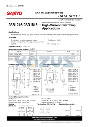 2SD1816T-TL-E datasheet - High-Current Switching Applications