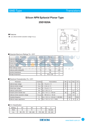 2SD1820A datasheet - Silicon NPN Epitaxial Planar Type