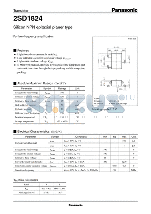 2SD1824 datasheet - Silicon NPN epitaxial planer type(For low-frequency amplification)