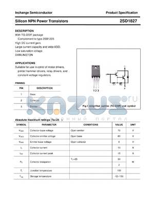 2SD1827 datasheet - Silicon NPN Power Transistors