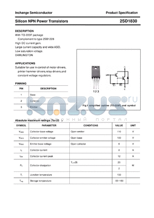 2SD1830 datasheet - Silicon NPN Power Transistors