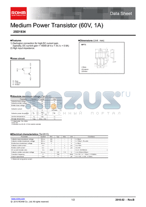 2SD1834 datasheet - Medium Power Transistor (60V, 1A)