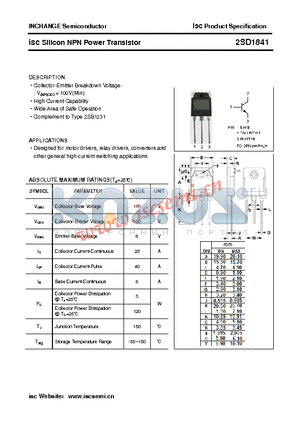 2SD1841 datasheet - isc Silicon NPN Power Transistor