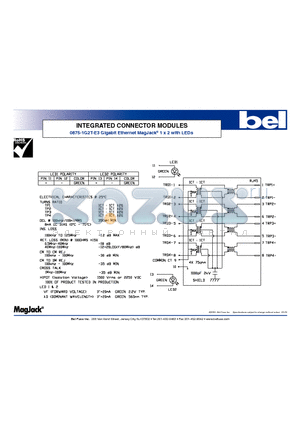 0875-1G2T-E3 datasheet - INTEGRATED CONNECTOR MODULES Gigabit Ethernet MagJack 1 x 2 with LEDs