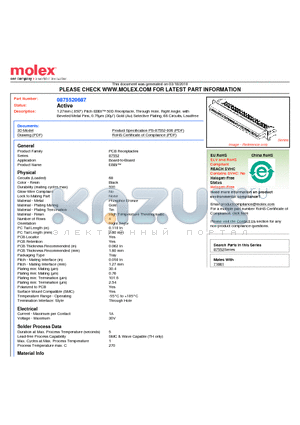 0875520687 datasheet - 1.27mm (.050) Pitch EBBI 50D Receptacle, Through Hole, Right Angle, with Beveled Metal Pins, 0.76lm (30l) Gold (Au) Selective Plating, 68 Circuits, Leadfree