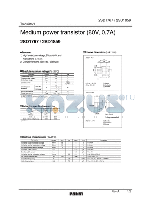 2SD1859 datasheet - Medium power transistor (80V, 0.7A)