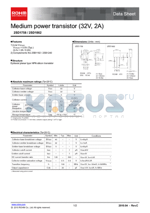 2SD1862 datasheet - Medium power transistor (32V, 2A)