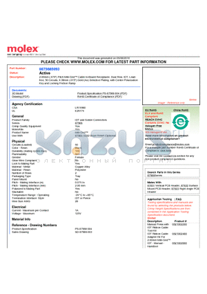 0875685093 datasheet - 2.00mm (.079) Pitch Milli-Grid Cable-to-Board Receptacle, Dual Row, IDT, Leadfree, 50 Circuits, 0.38mm (.015) Gold (Au) Selective Plating