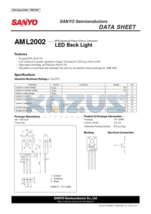 AML2002 datasheet - NPN Epitaxial Planar Silicon Transistor LED Back Light
