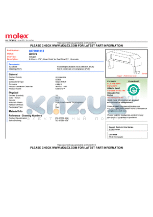 0875691014 datasheet - 2.00mm (.079) Strain Relief for Dual Row IDT, 14 circuits