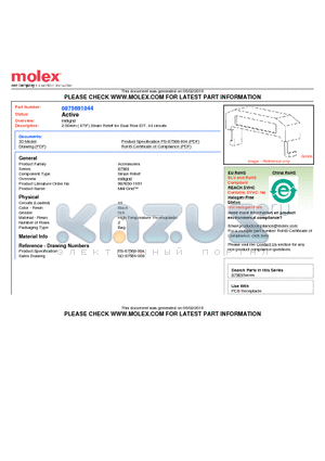 0875691044 datasheet - 2.00mm (.079) Strain Relief for Dual Row IDT, 44 circuits