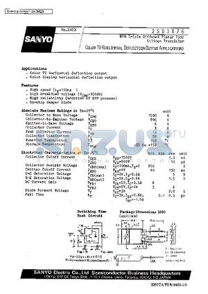 2SD1876 datasheet - Color TV Horizontal Deflection Output Applications