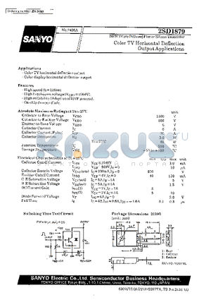 2SD1879 datasheet - Color TV Horizontal Deflection Output Applications