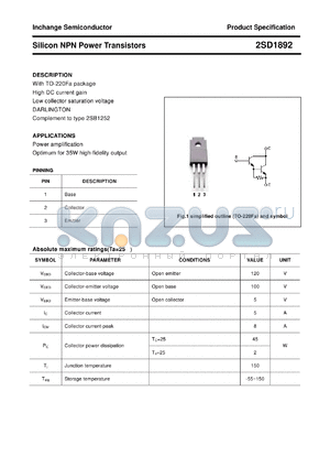 2SD1892 datasheet - Silicon NPN Power Transistors