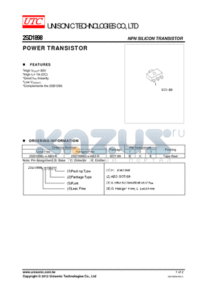 2SD1898G-X-AB3-R datasheet - POWER TRANSISTOR