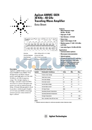 AMMC-5024 datasheet - Agilent AMMC-5024 30 KHz - 40 GHz Traveling Wave Amplifier
